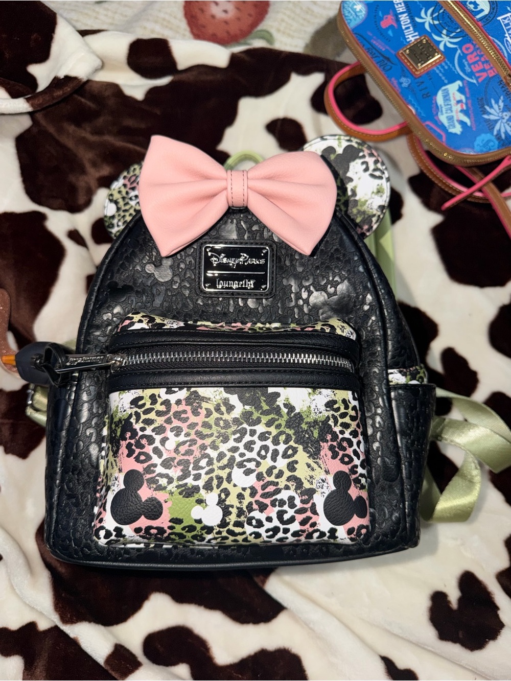 Disney Parks Loungefly Minnie Animal Print Mini Backpack Pink Bow